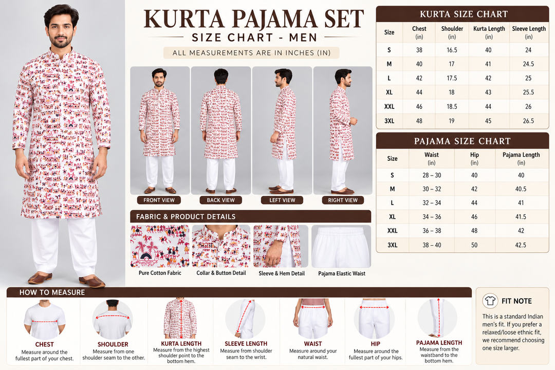 Premium Pure Cotton Printed Kurta Pajama Set for Men