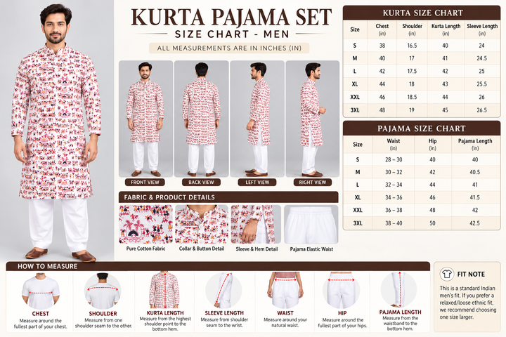 Premium Pure Cotton Printed Kurta Pajama Set for Men