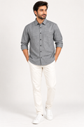 Men's Premium Grey Textured Full-Sleeve Cotton Shirt