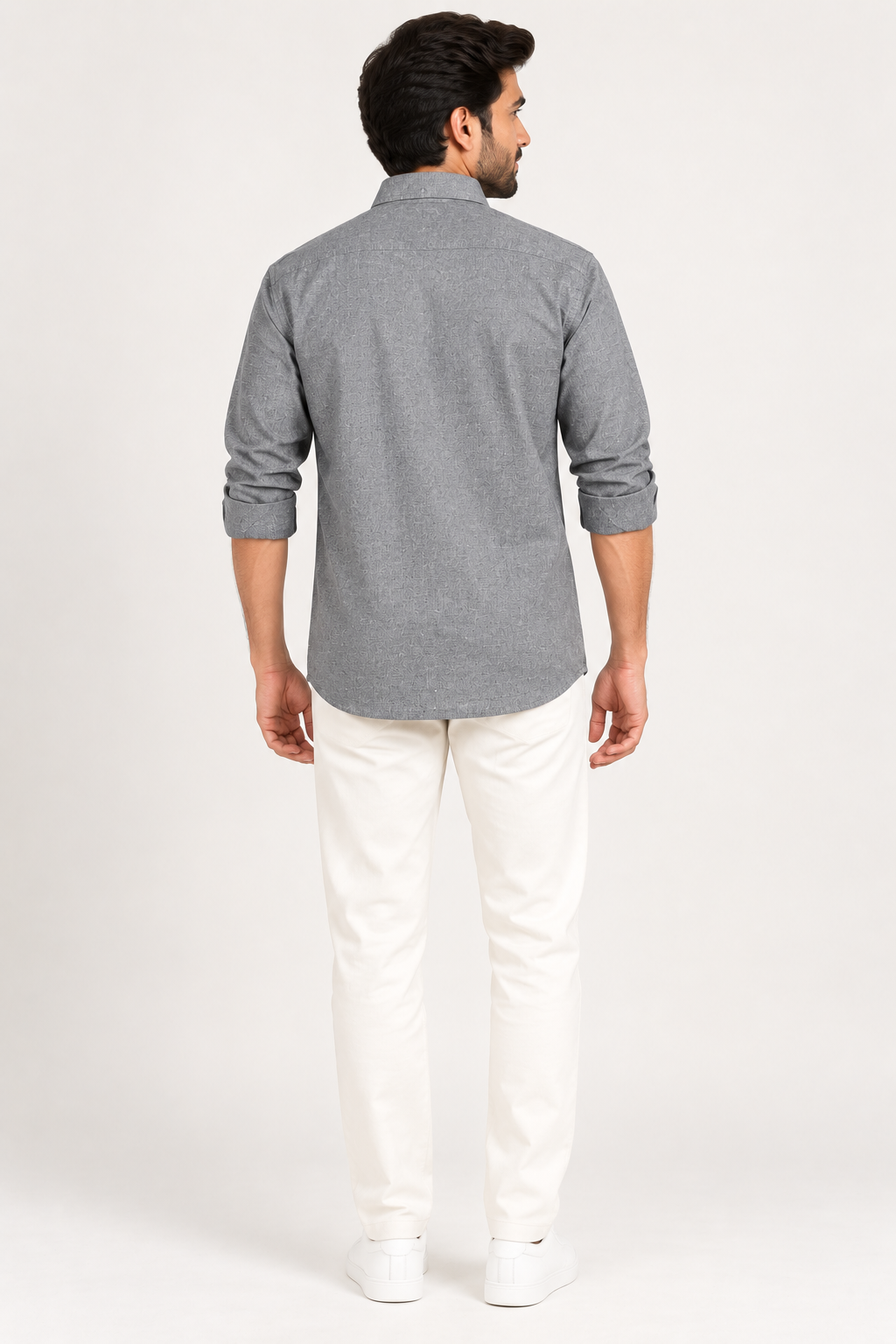 Men's Premium Grey Textured Full-Sleeve Cotton Shirt