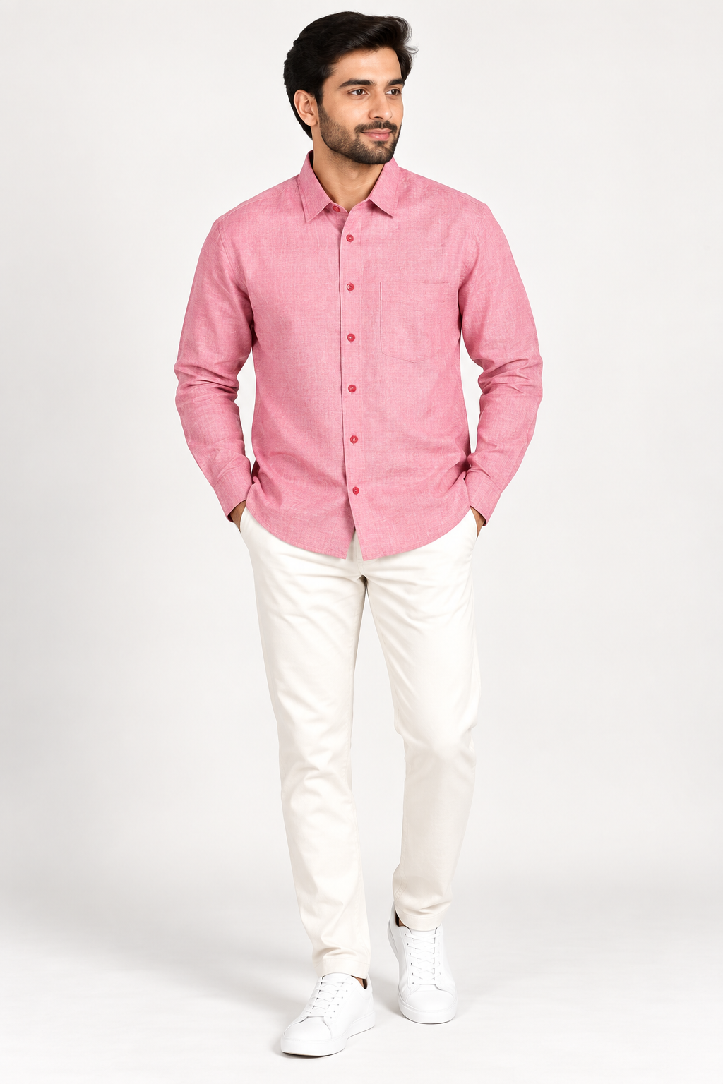 Men's Premium Pink Textured Full-Sleeve Shirt