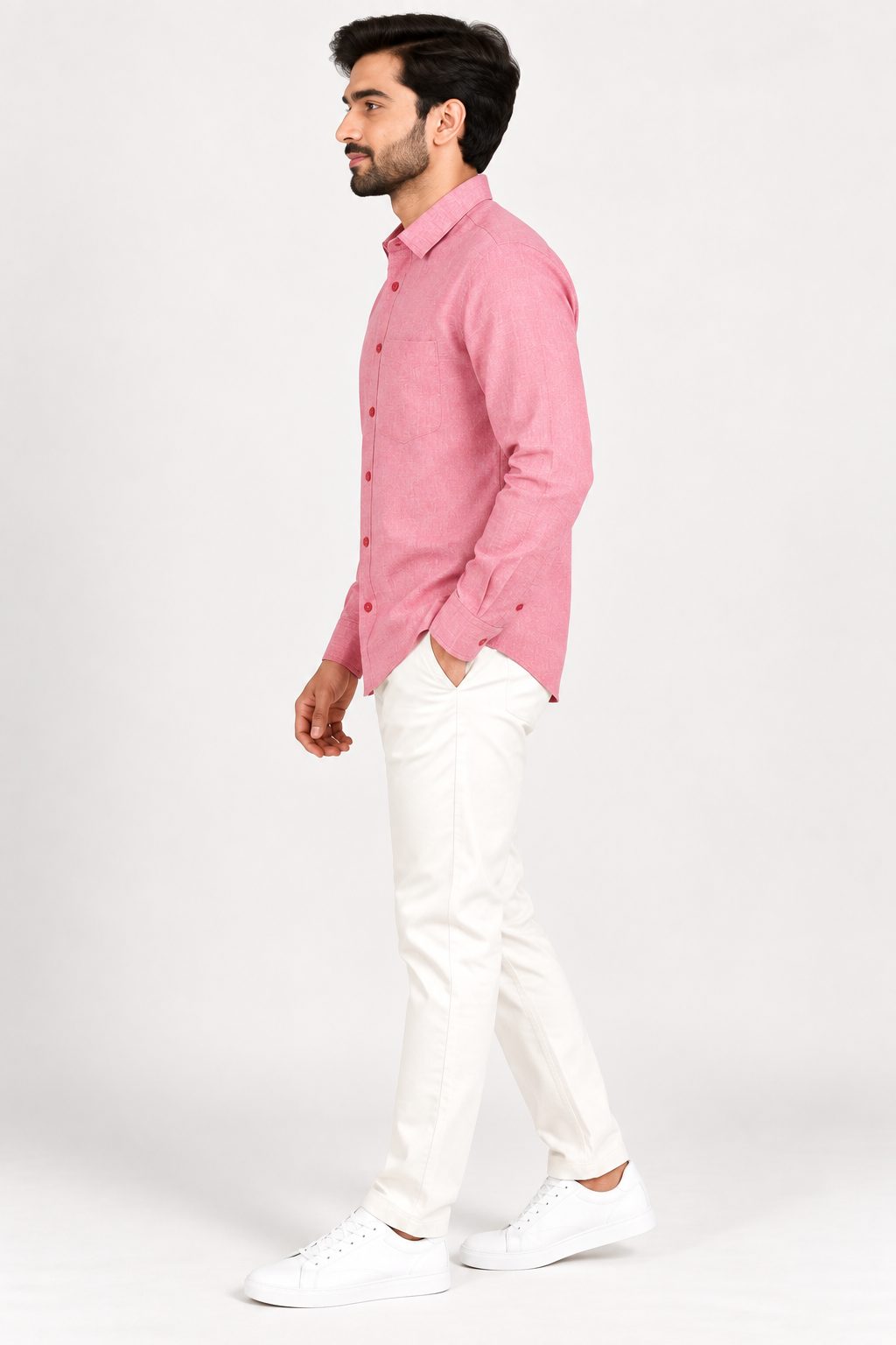 Men's Premium Pink Textured Full-Sleeve Shirt