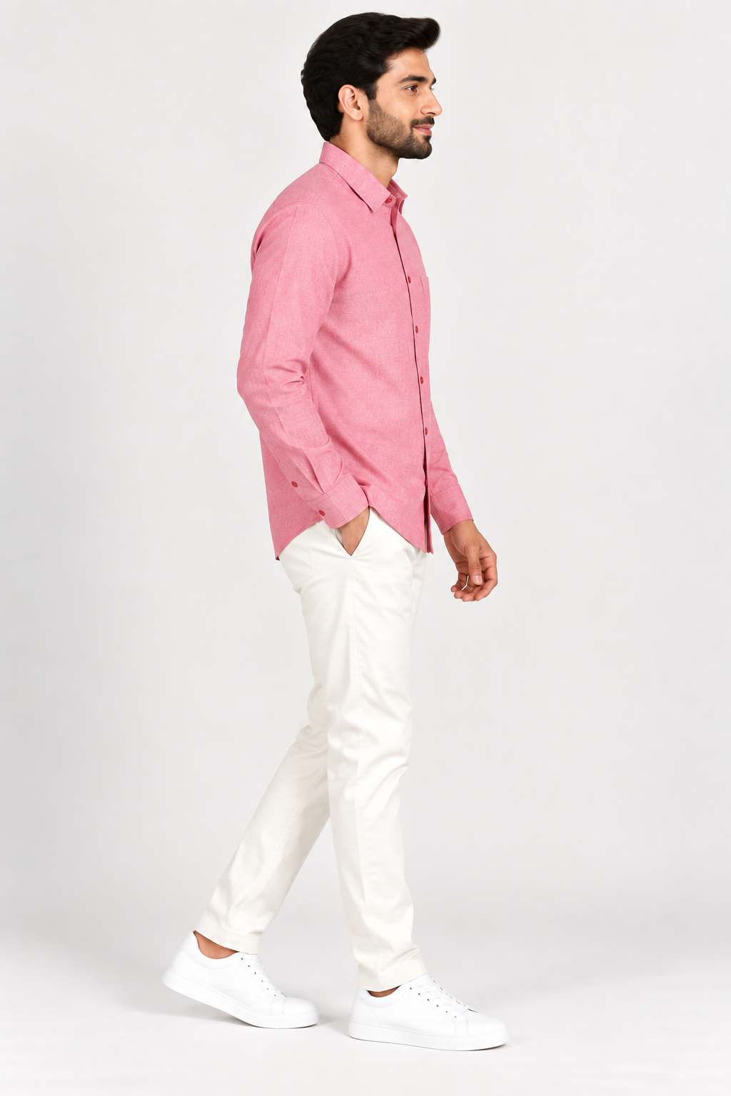 Men's Premium Pink Textured Full-Sleeve Shirt