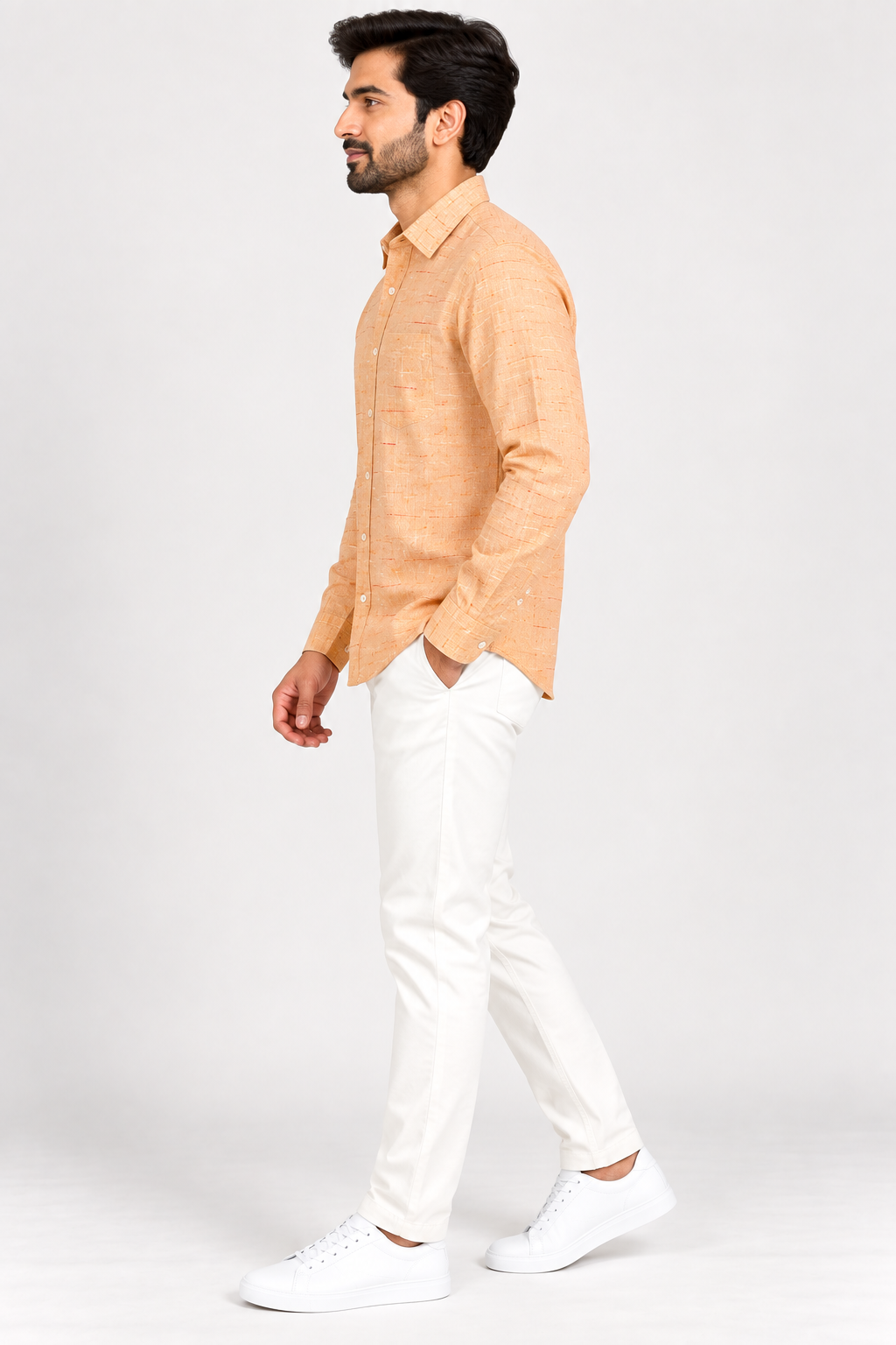 Men's Premium Peach Matka Textured Full-Sleeve Shirt