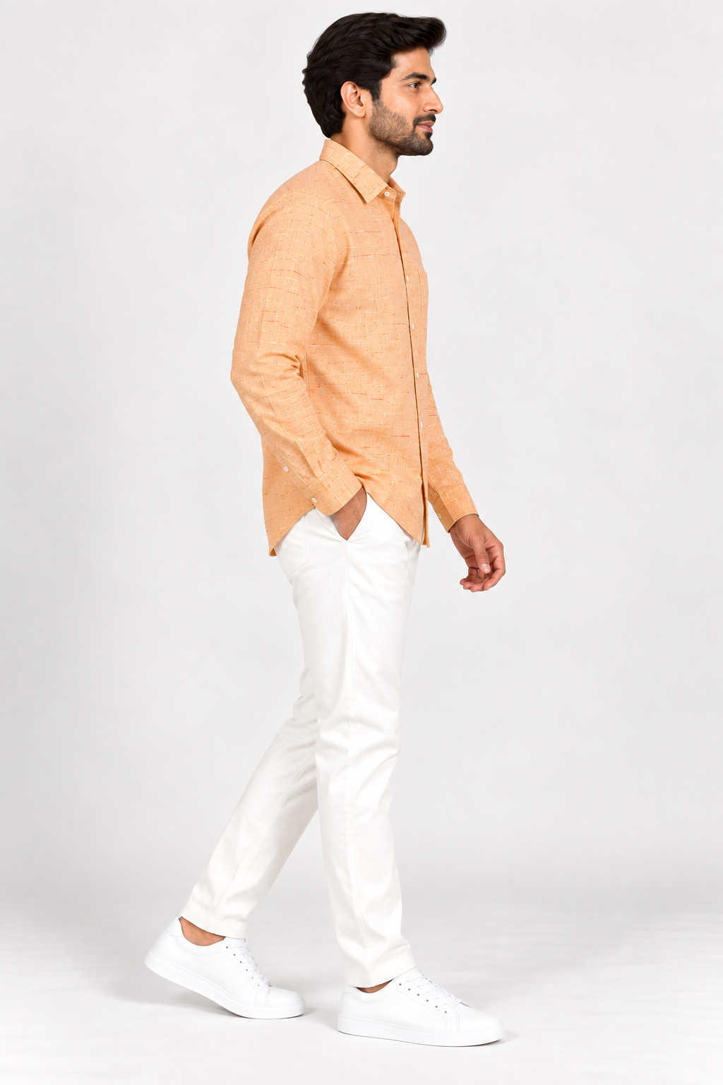 Men's Premium Peach Matka Textured Full-Sleeve Shirt