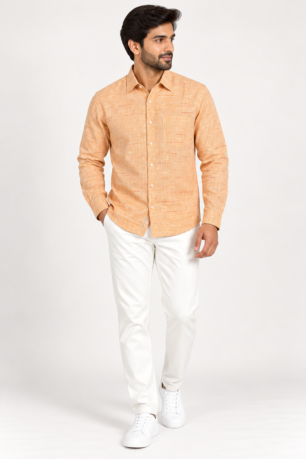 Men's Premium Peach Matka Textured Full-Sleeve Shirt