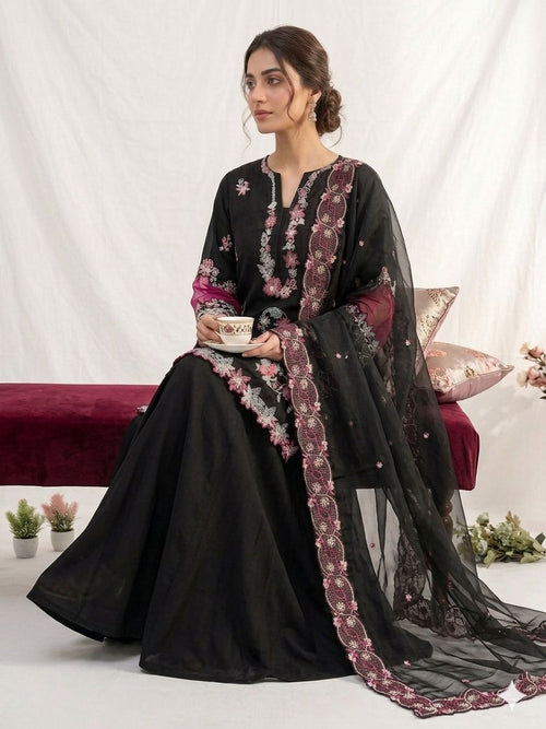 EMBROIDERED WITH CUT WORKED TOP , PLAZZO WITH DUPATTA