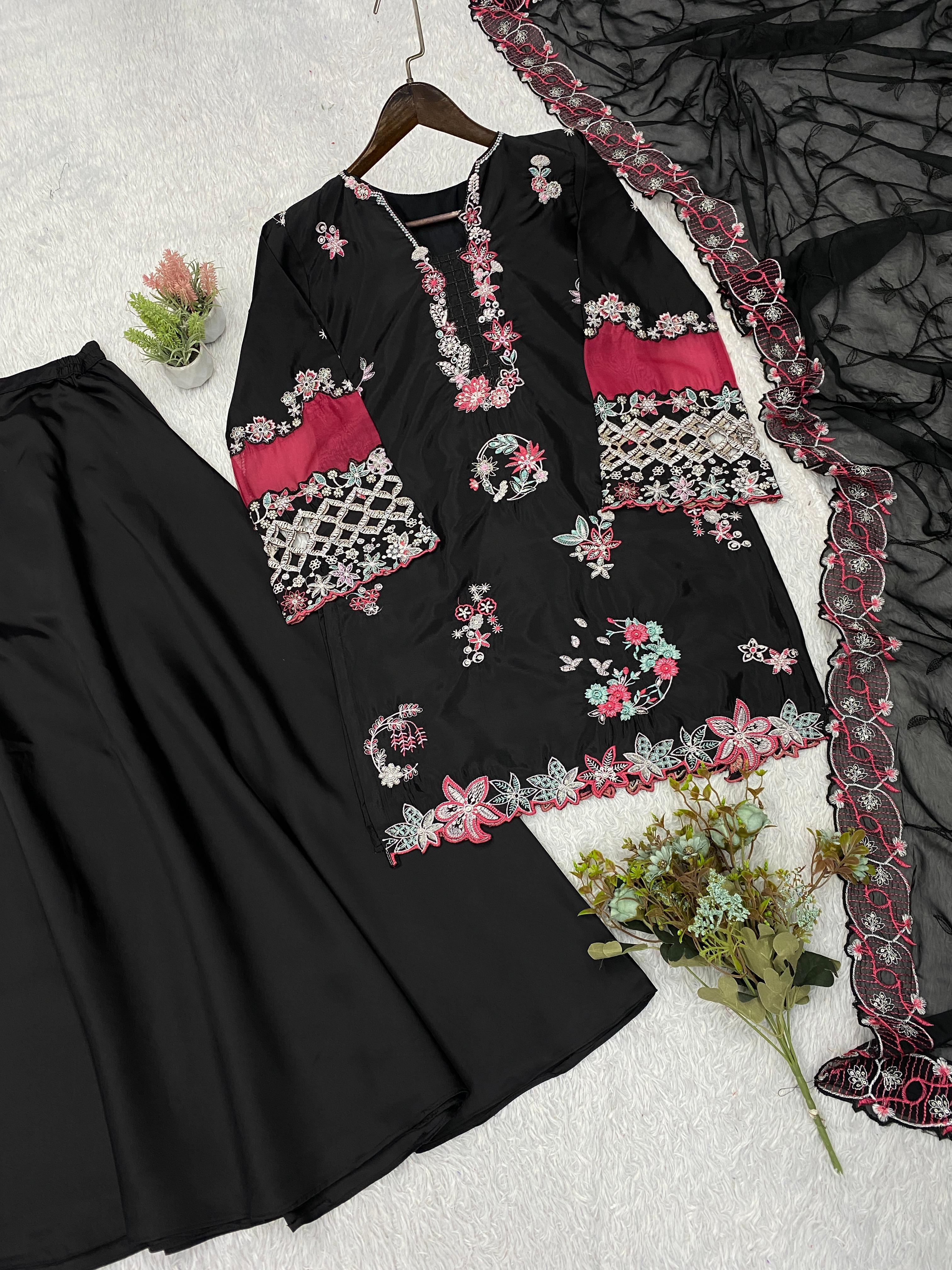 EMBROIDERED WITH CUT WORKED TOP , PLAZZO WITH DUPATTA