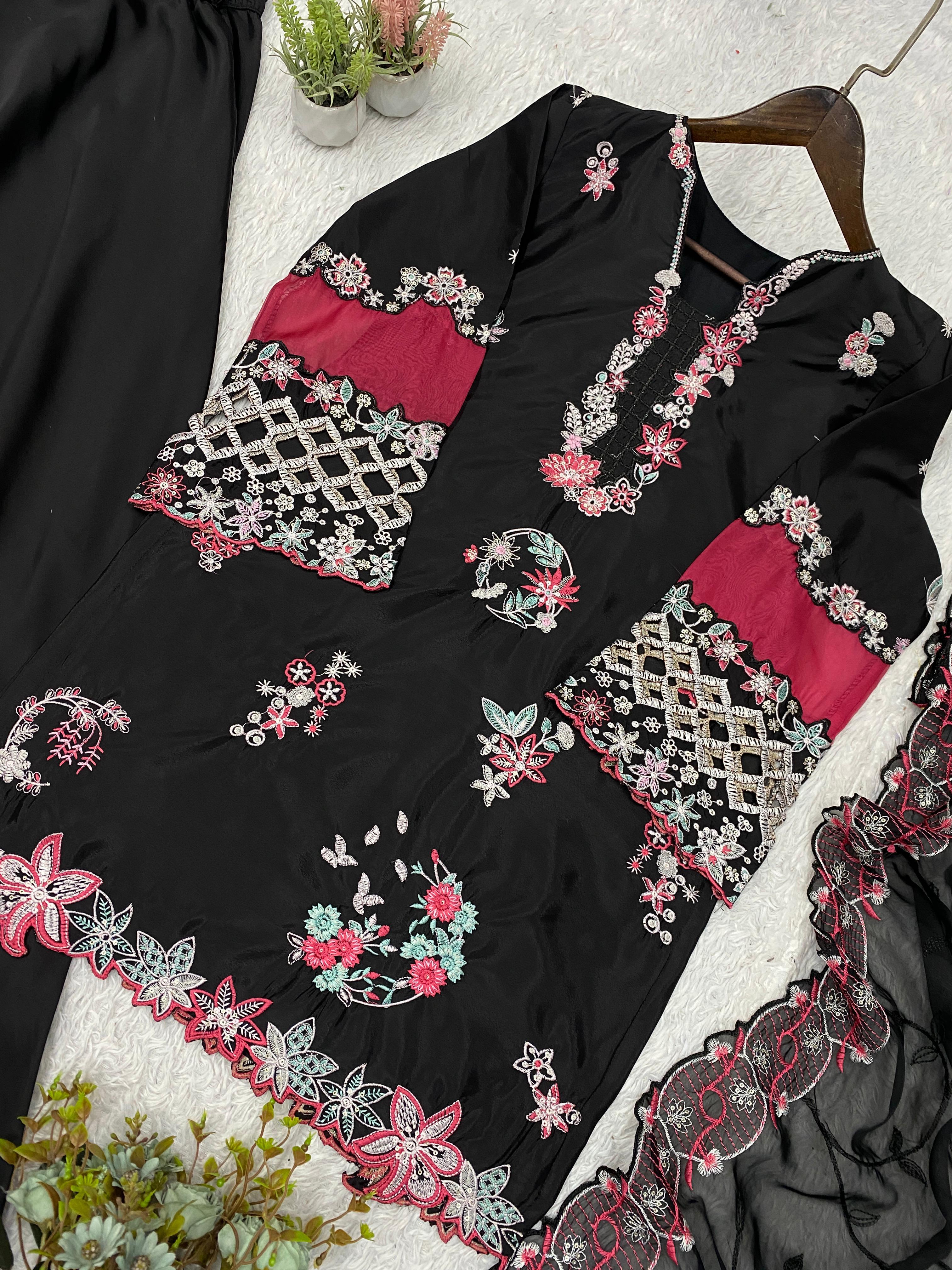 EMBROIDERED WITH CUT WORKED TOP , PLAZZO WITH DUPATTA