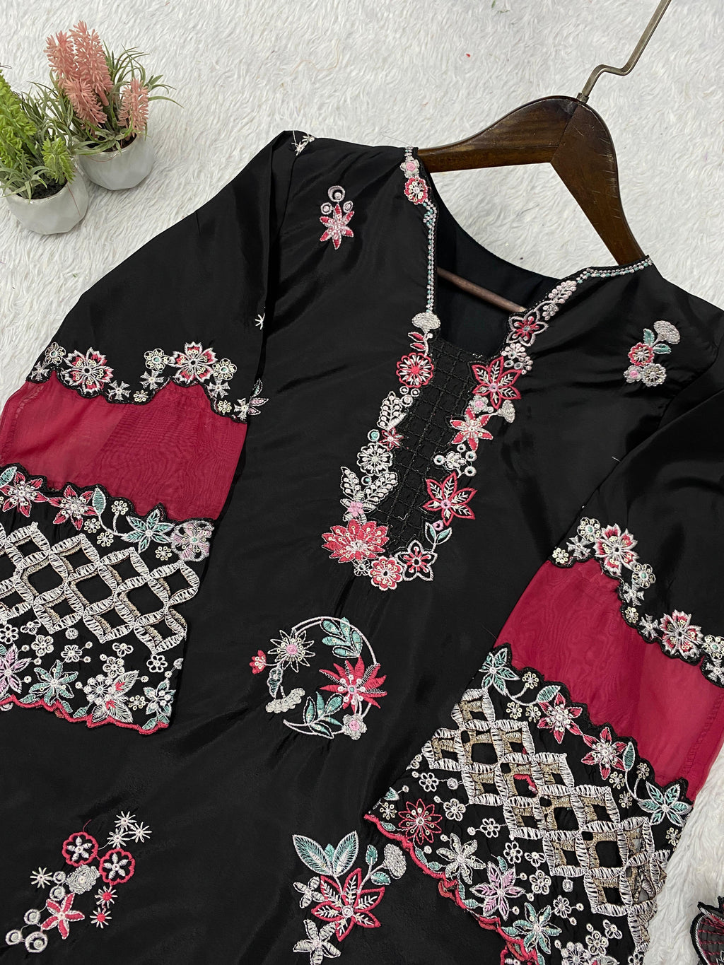 EMBROIDERED WITH CUT WORKED TOP , PLAZZO WITH DUPATTA