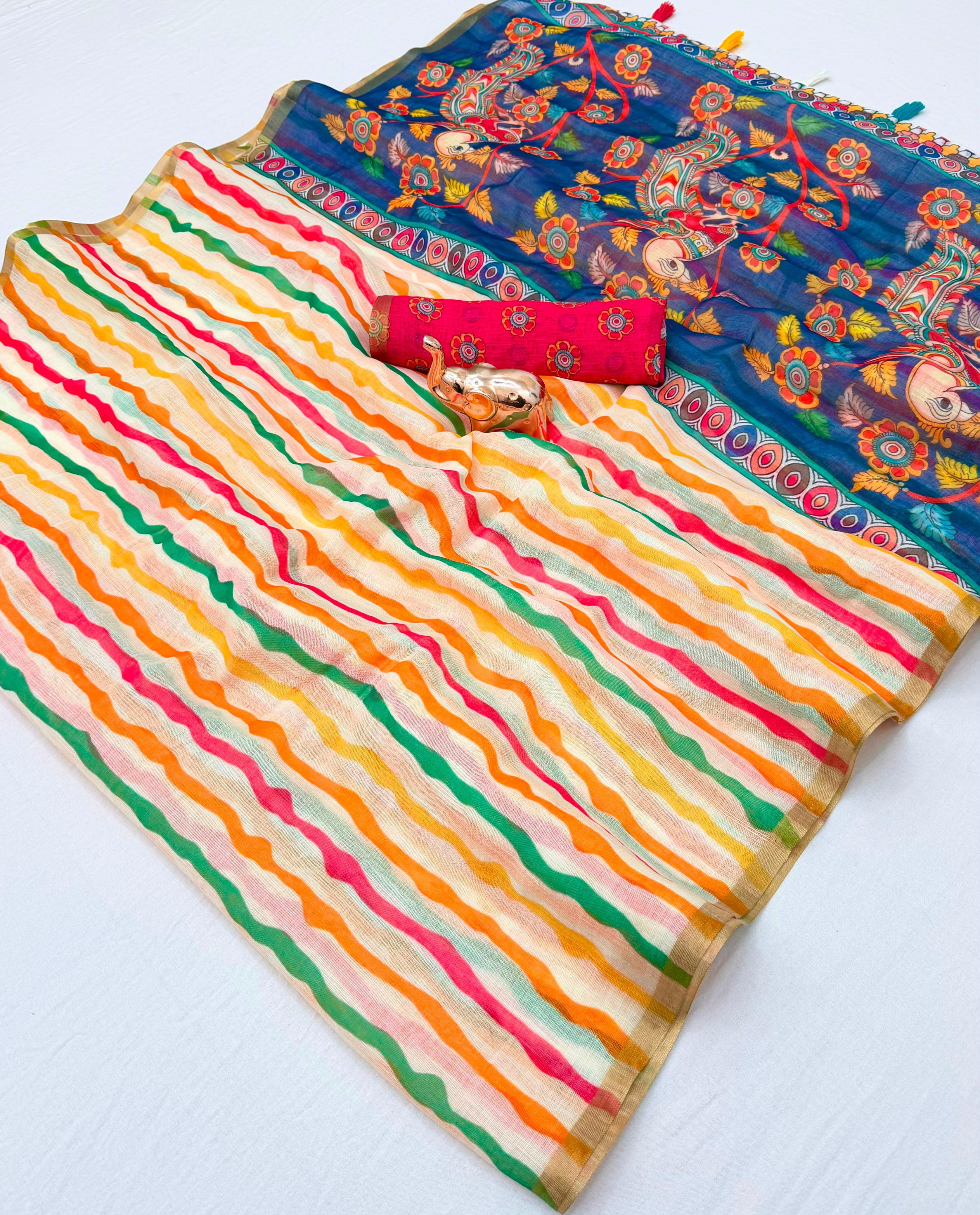 Lehariya Linen Print Saree