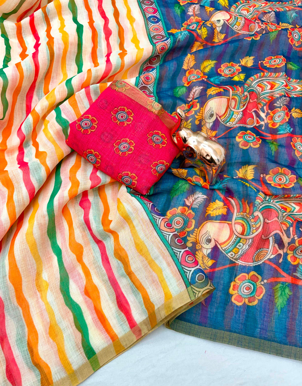 Lehariya Linen Print Saree