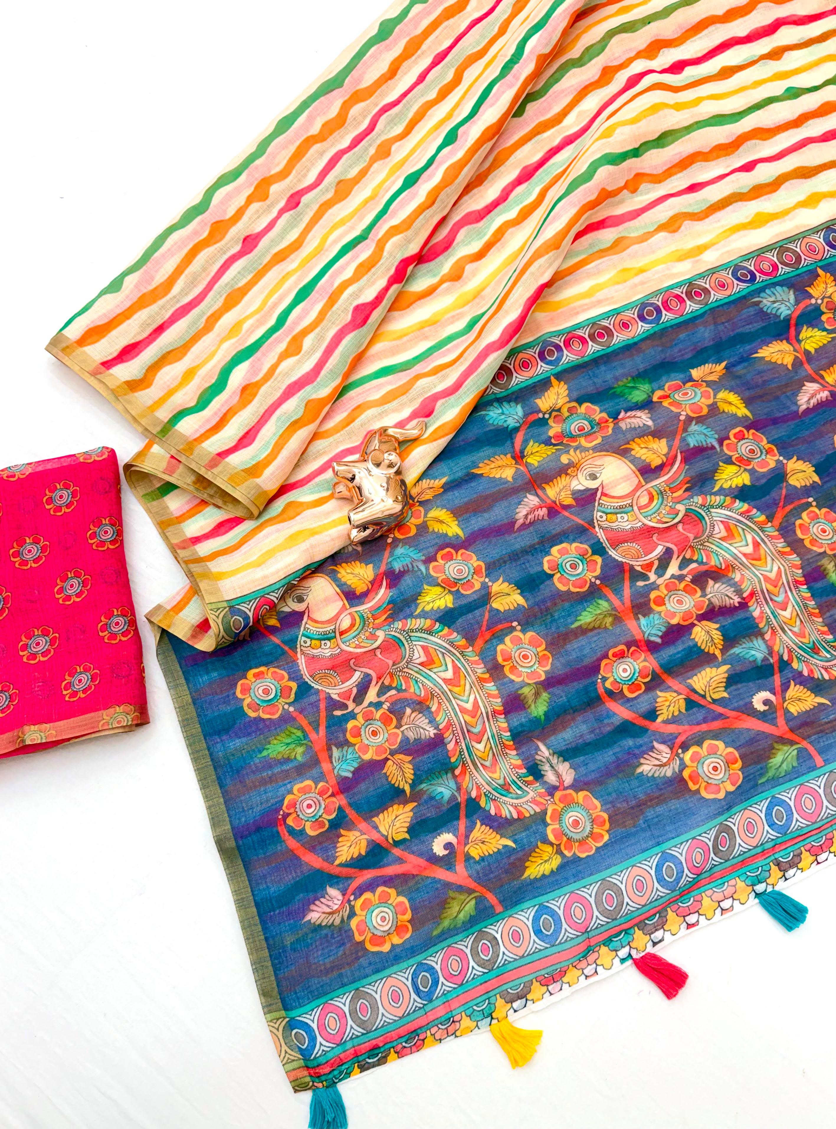 Lehariya Linen Print Saree