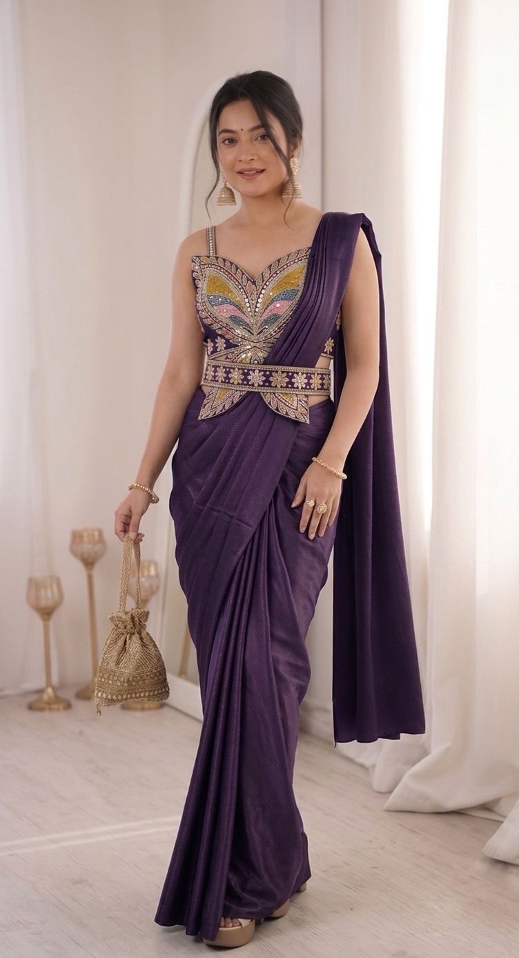 Trending Ready to Wear Saree With Embroidery Blouse