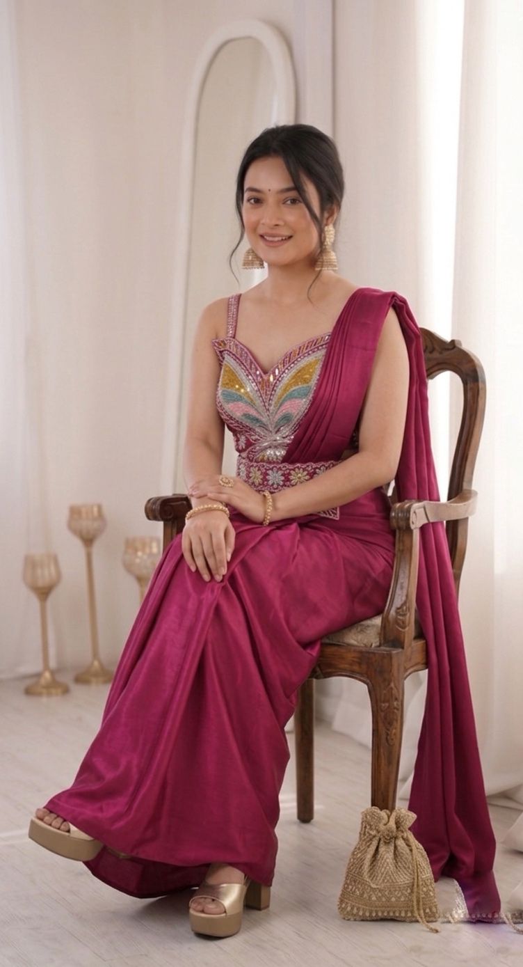 Trending Ready to Wear Saree With Embroidery Blouse