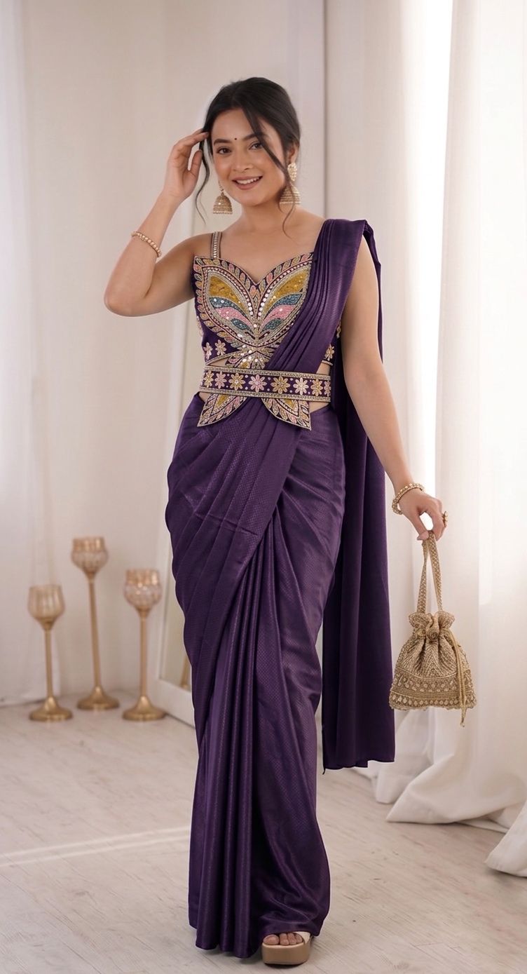 Trending Ready to Wear Saree With Embroidery Blouse