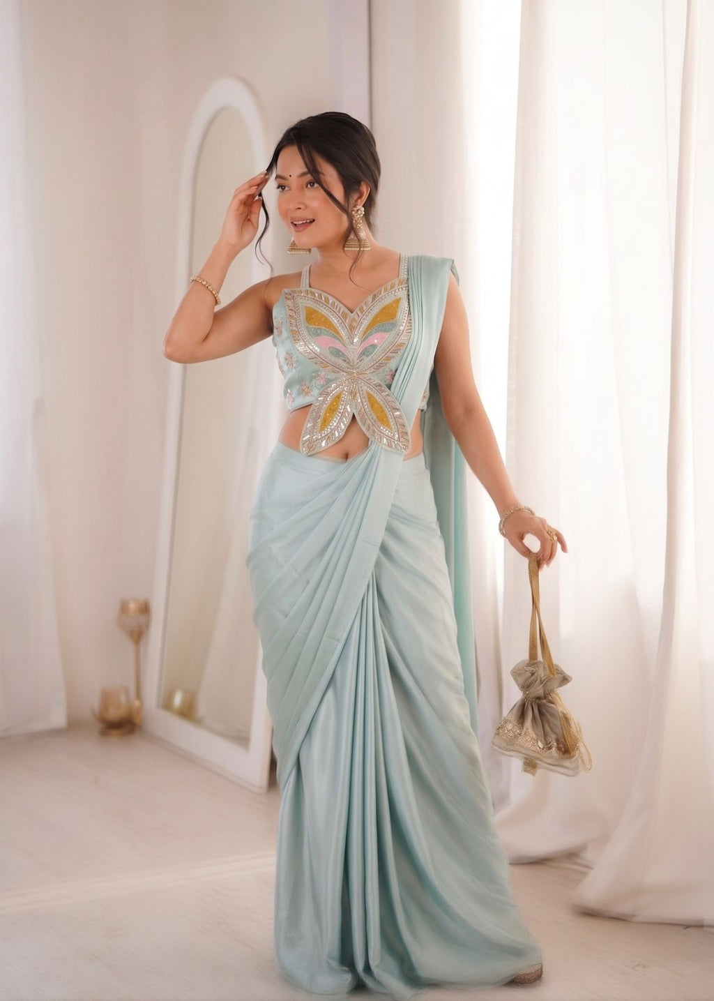Trending Ready to Wear Saree With Embroidery Blouse
