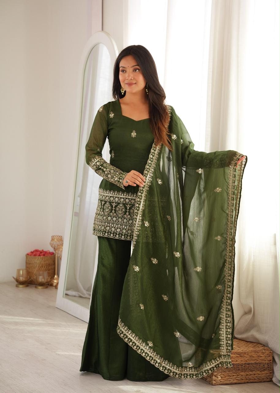 CRUNCHY SILK FABRIC WITH TOP AND  DUPPTA