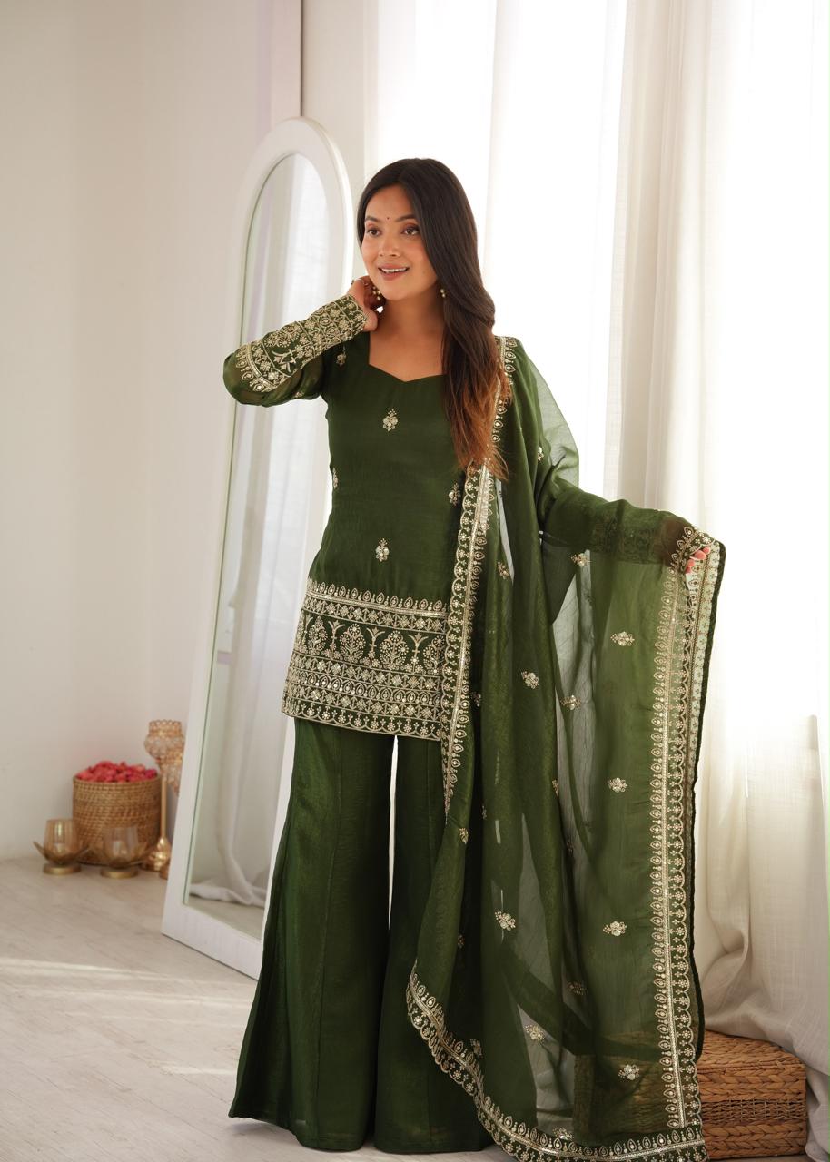 CRUNCHY SILK FABRIC WITH TOP AND  DUPPTA
