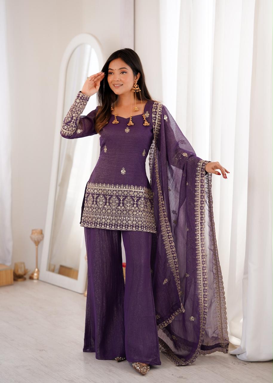 CRUNCHY SILK FABRIC WITH TOP AND  DUPPTA