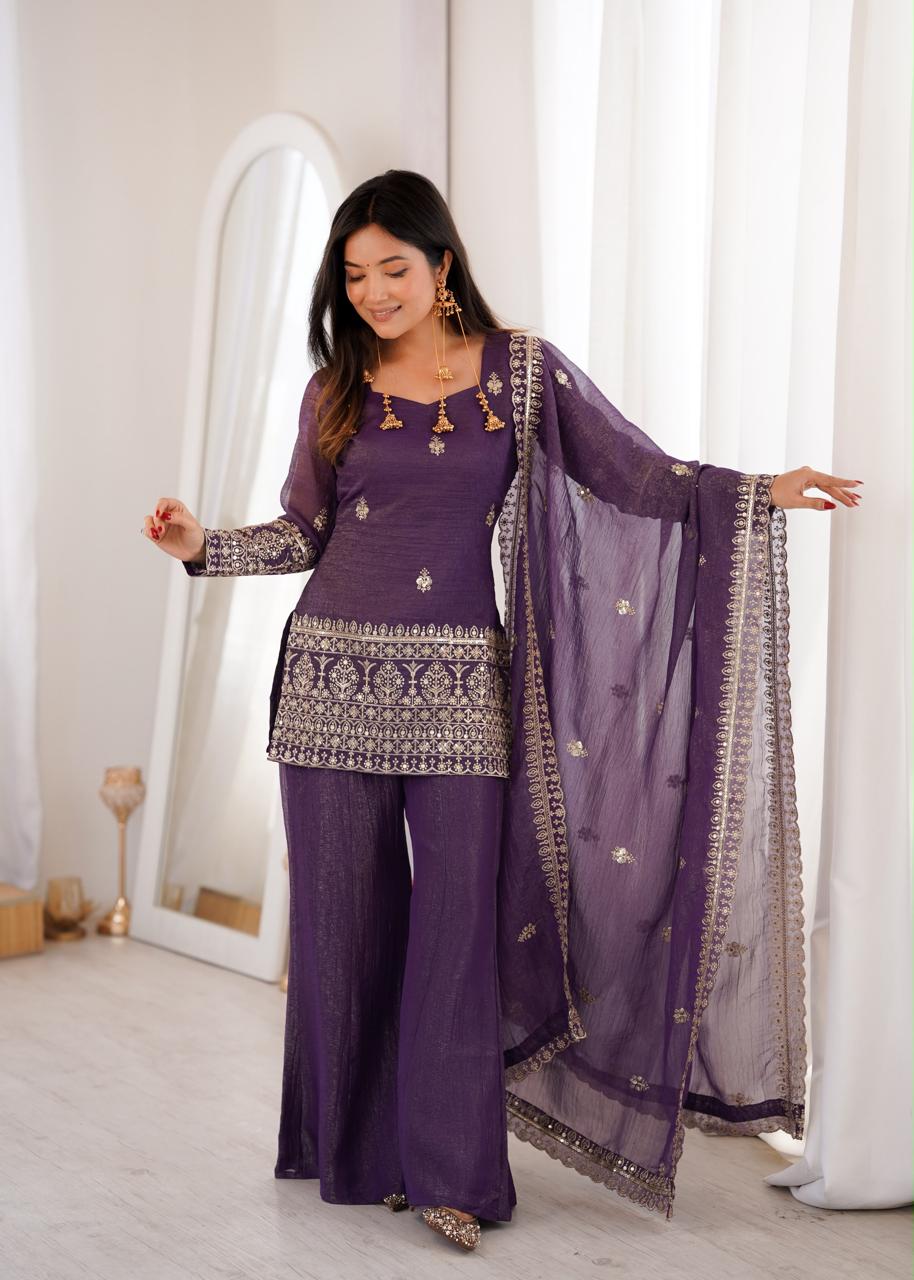 CRUNCHY SILK FABRIC WITH TOP AND  DUPPTA