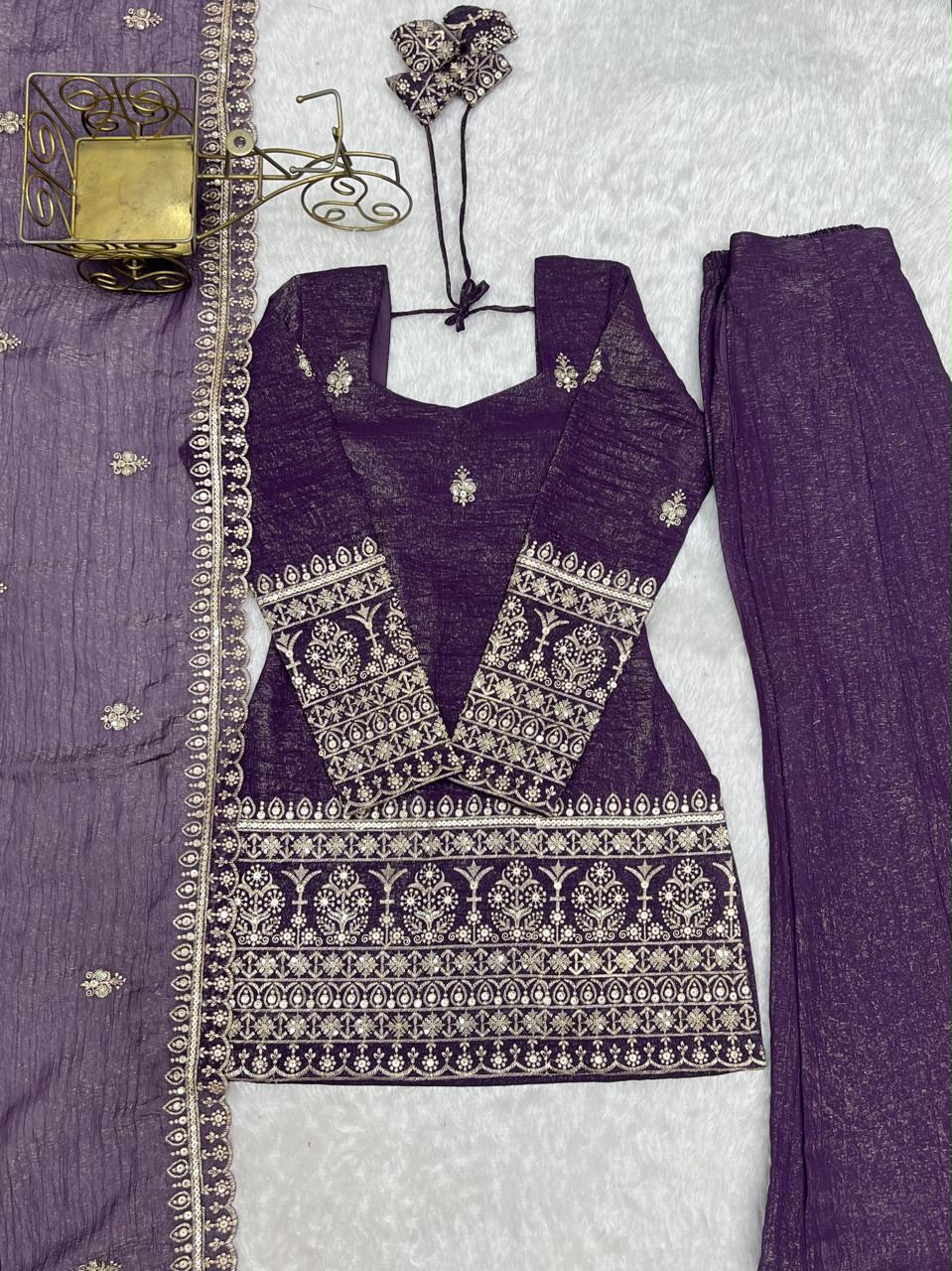 CRUNCHY SILK FABRIC WITH TOP AND  DUPPTA
