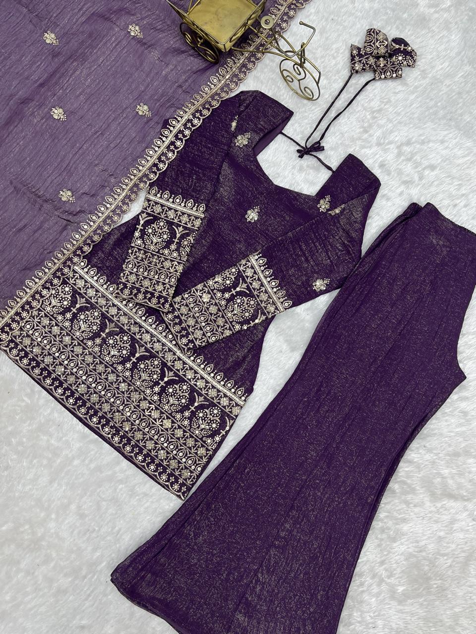CRUNCHY SILK FABRIC WITH TOP AND  DUPPTA
