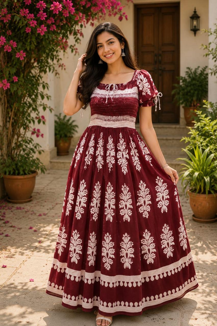 Women's Mauve Printed Rayon Maxi Dress