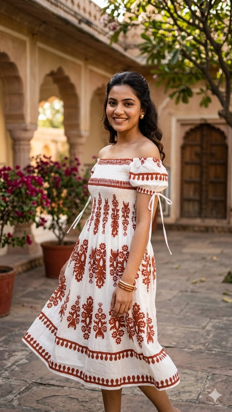 Flower Print Neck Cotton
