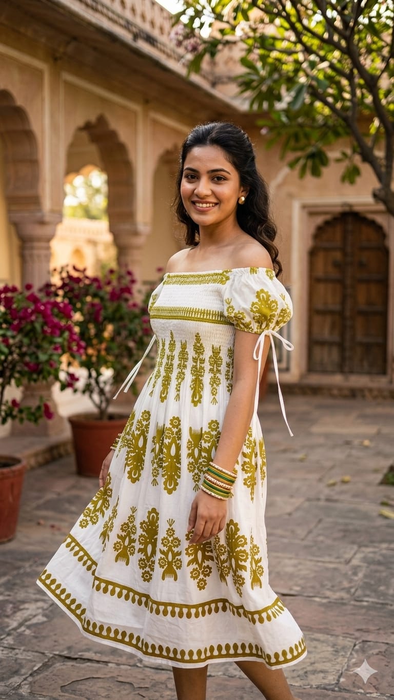 Flower Print Neck Cotton