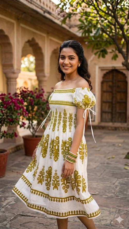 Flower Print Neck Cotton