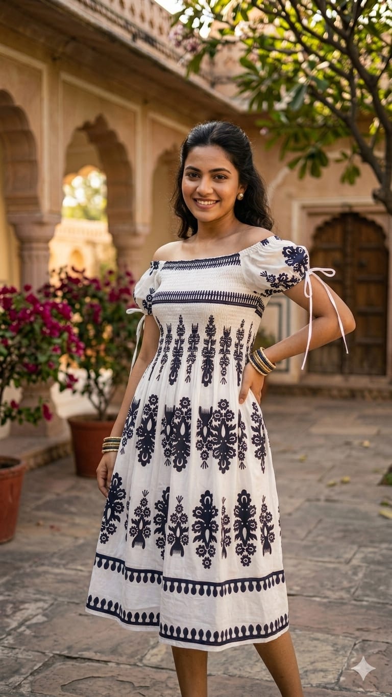 Flower Print Neck Cotton