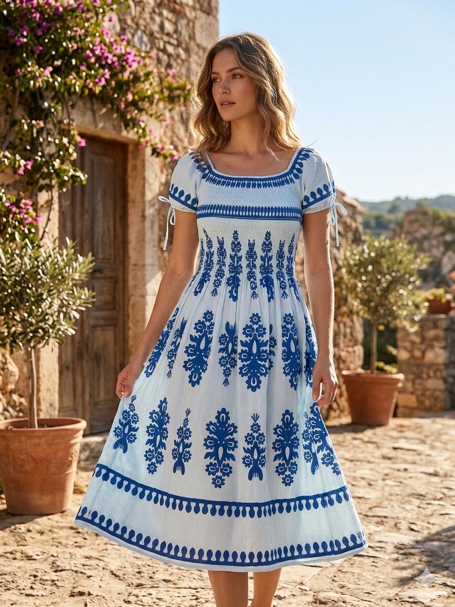Flower Print Neck Cotton