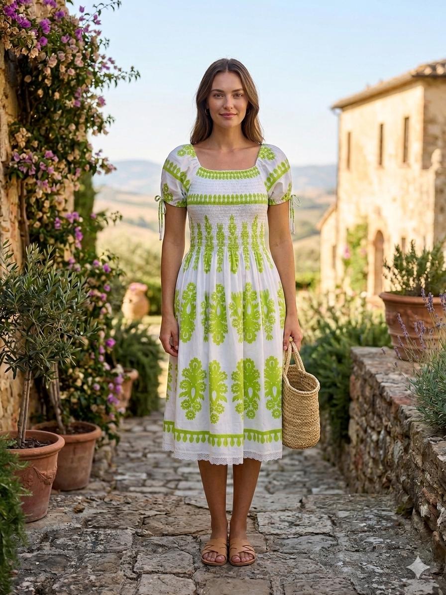 Flower Print Neck Cotton