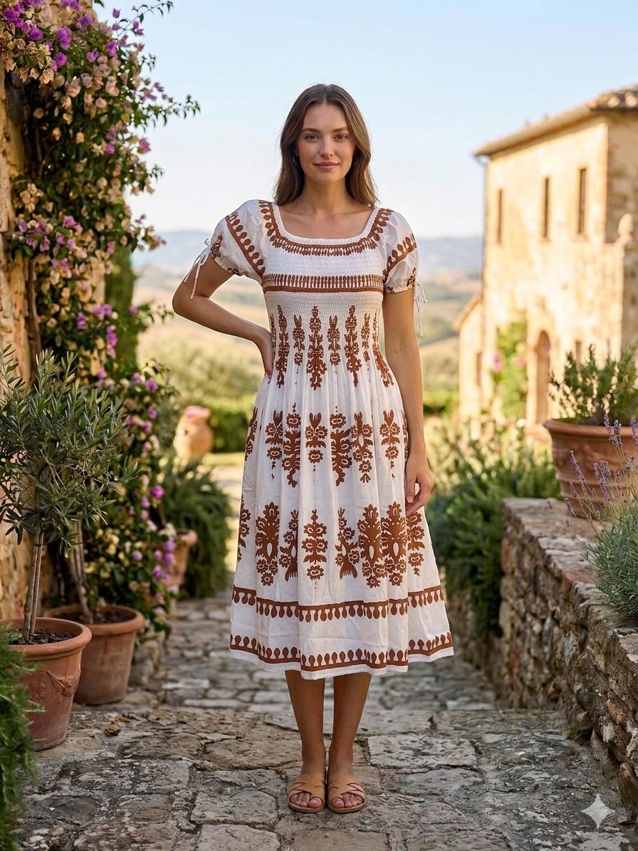 Flower Print Neck Cotton