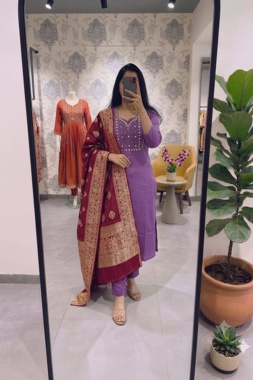 Silk Kurti Set With Duppata