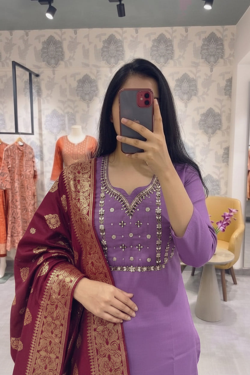 Silk Kurti Set With Duppata